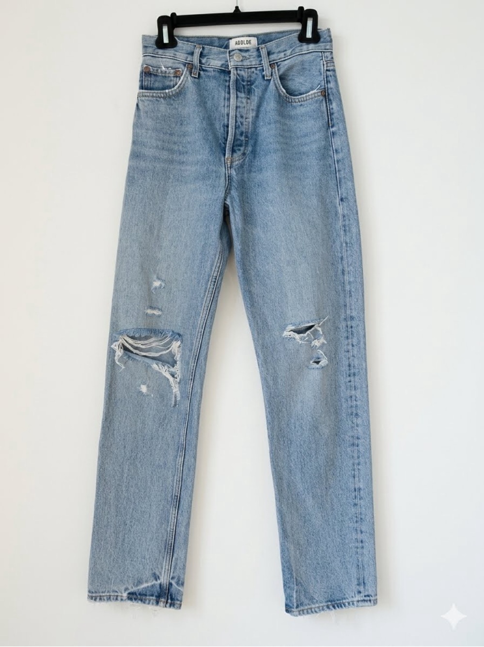 AGOLDE 90's Pinch Waist Distressed Straight Jeans Blue Organic Cotton Size 25